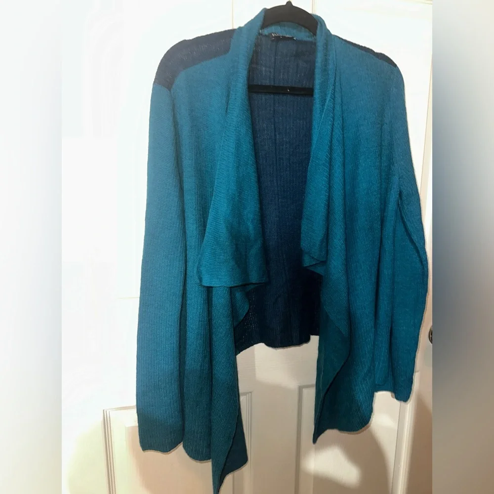 Eileen Fisher Blue Teal Royal Alpaca Women's Open Cardigan